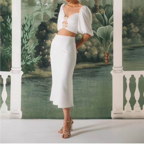 Rosewater House White Avin Midi Skirt and Rosa Silk Top Set, Size S - Picture 13 of 13